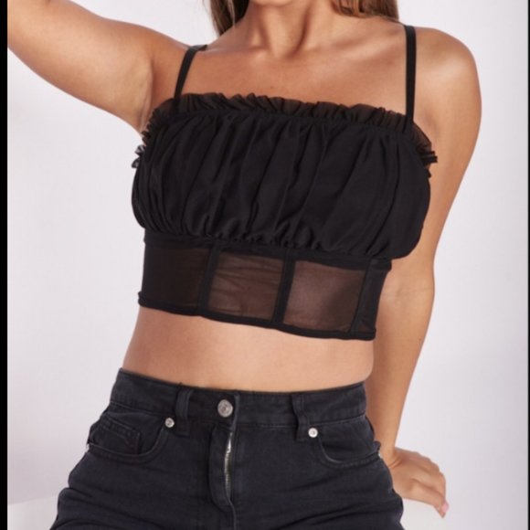 Black Mesh Crop Top - Picture 1 of 5